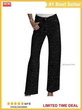 Rhinestone Embellished Straight Leg Boyfriend Denim Jeans Mid Rise Bling Pants